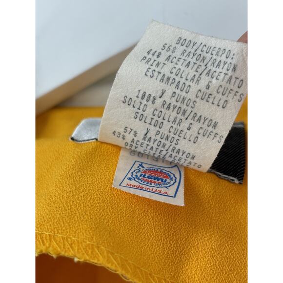 Vintage Nine 2 Nine Blouse Womens 16 Gold Yellow Double Collar Polka Dot Union - Picture 6 of 16